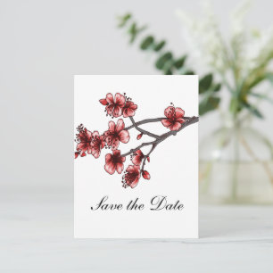 Carte Postale Faire-part Red Simple Cherry Blossoms Enregistrer la date