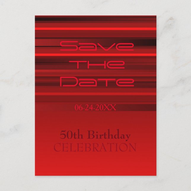 Carte Postale Faire-part Red Stripes 50th Birthday Enregistrer la date Cart (Devant)