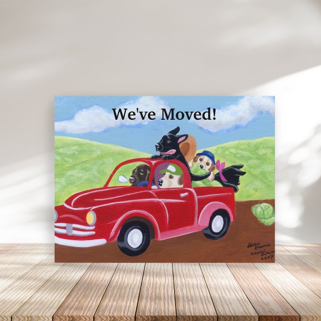 Carte Postale Faire-part Red Truck and Labs Nouvelle adresse (Red Truck Labs Design New Address Announcement Postcard for Labrador Owners.  Moving Announcement.)