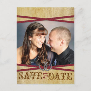 Carte Postale Faire-part Red Western & Wood Enregistrer la date
