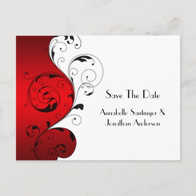 Carte Postale Faire-part Red White Black Swirls Enregistrer La Date (Devant)