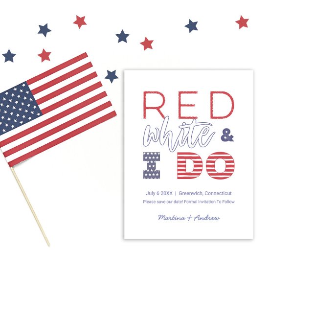 Carte Postale Faire-part Red White Et Je Sauvegarde La Date Mariage Elopeme (Créateur téléchargé)