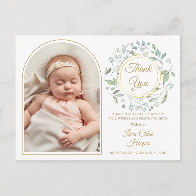 Carte Postale Faire-part Remerciement de naissance Baby Gold Arch Photo Gre (Devant)