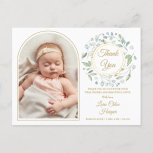 Carte Postale Faire-part Remerciement de naissance Baby Gold Arch Photo Vég