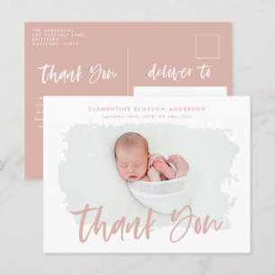 Carte Postale Faire-part Remerciement de photo d'annonce de naissance éléga