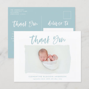Carte Postale Faire-part Remerciement de photo d'annonce de naissance éléga