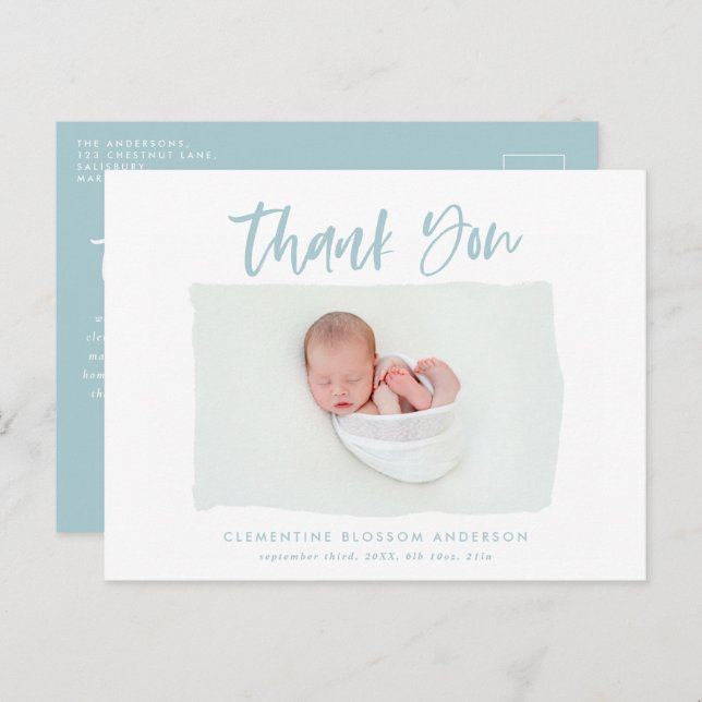 Carte Postale Faire-part Remerciement de photo d'annonce de naissance éléga (Devant / Derrière)