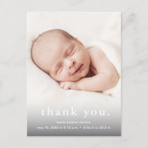 Carte Postale Faire-part Remerciement de photo de bébé moderne pour la nais