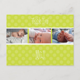 Carte Postale Faire-part Remerciement monogramme bébé, pois