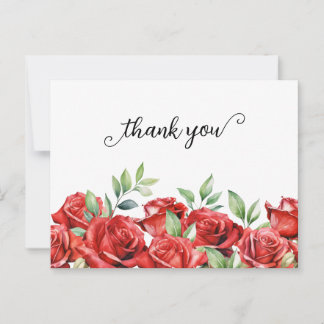 Carte Postale Faire-part Remerciements avec Bordure de Roses Rou
