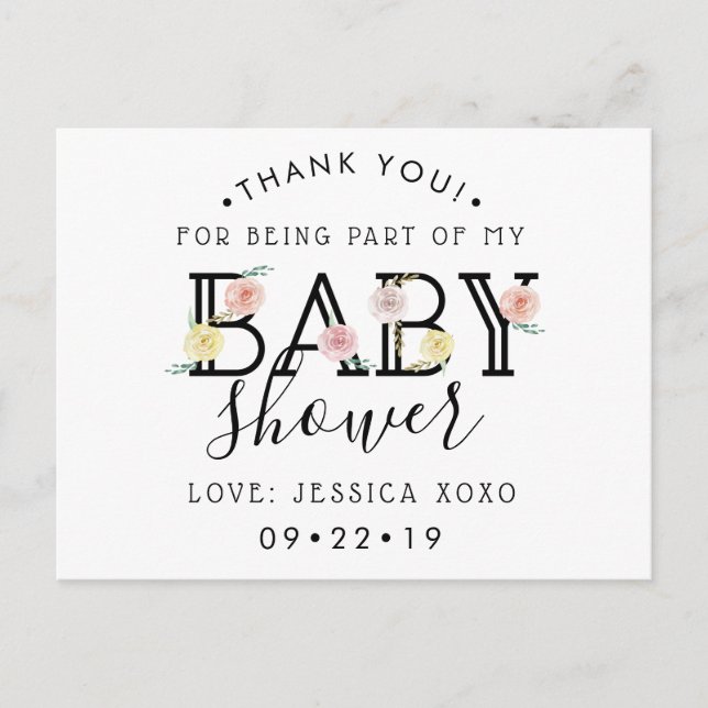 Carte Postale Faire-part Remerciements de Baby Shower pour Jardin Floral Ch (Devant)