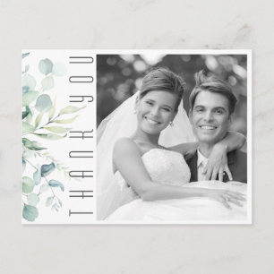 Carte Postale Faire-part Remerciements de mariage Dreamy Greenery Vert/Bleu