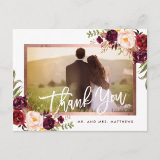 Carte Postale Faire-part Remerciements de photo de mariage floral rustique