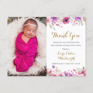 Carte Postale Faire-part Remerciements pour le script photo de petite fille