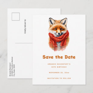 Carte Postale Faire-part Renard mignon dans une image d'automne avec une éc
