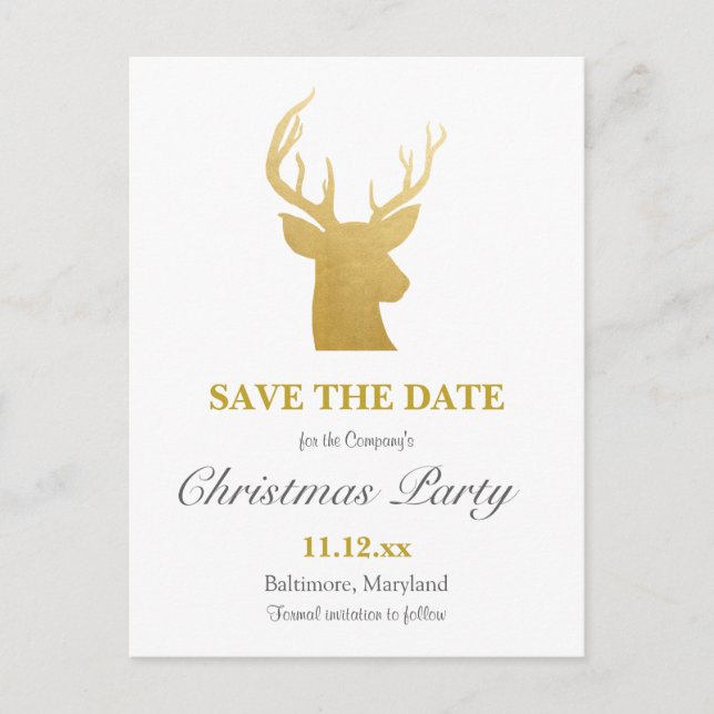 Carte Postale Faire-part Renne Faux Papier D'or | Fête De Fêtes (Devant)