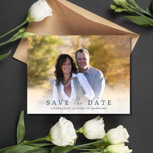 Carte Postale Faire-part Renouvellement simple de la fenêtre photo Enregist (Simple Photo Vow Renewal Save the Date Announcement Postcard)