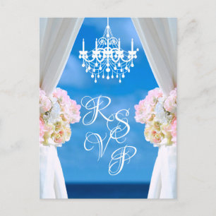 Carte Postale Faire-part Réponse au mariage d'été avec lustre élégant de la