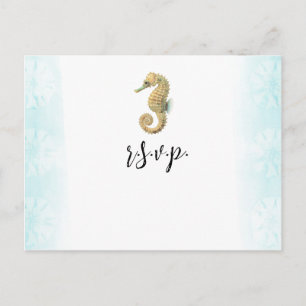 Carte Postale Faire-part Réponse de mariage aquarelle sarcophage bleu-vert 