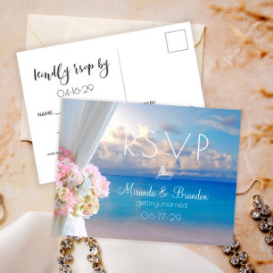 Carte Postale Faire-part Réponse pour le mariage au coucher du soleil sur l