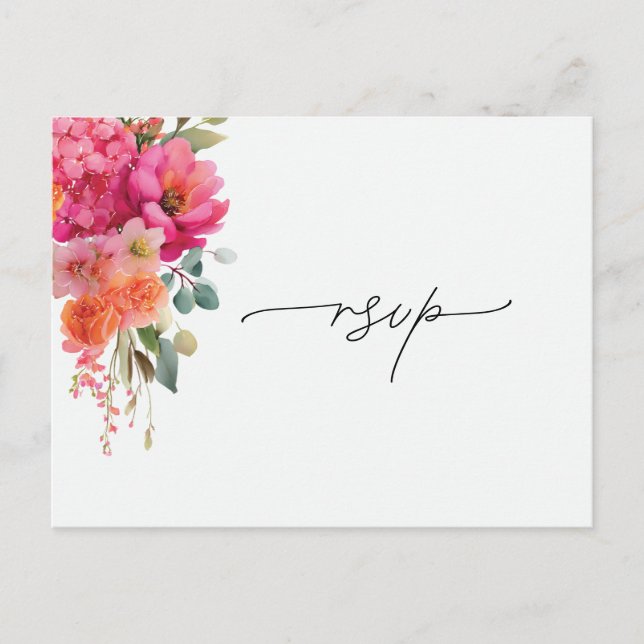 Carte Postale Faire-part Réponse RSVP Floral Aquarelle (Devant)