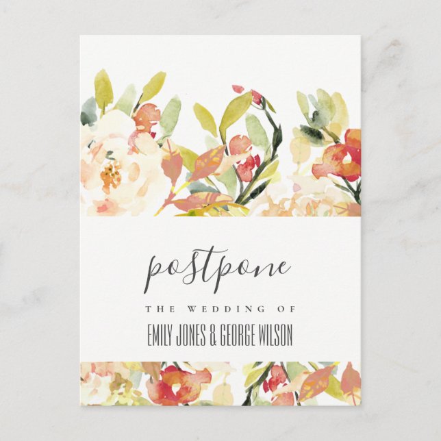CARTE POSTALE FAIRE-PART REPORT BLUSH PECHE ROSE FLEURAL MARIAGE REPORTÉ (Devant)
