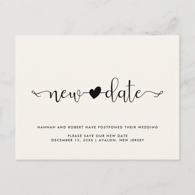 Carte Postale Faire-part Report de date de mariage Nouvelle date & Heart Li (Devant)
