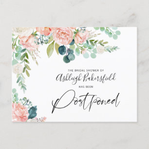 Carte Postale Faire-part Report de la date de la fête de mariage Fleurs ros
