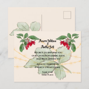 Carte Postale Faire-part Report de mariage aux roses rouges