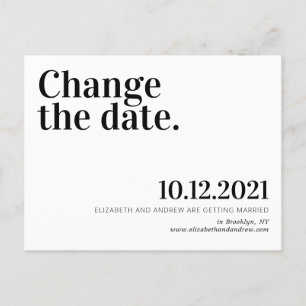 Carte Postale Faire-part Report de mariage changement de date minimaliste