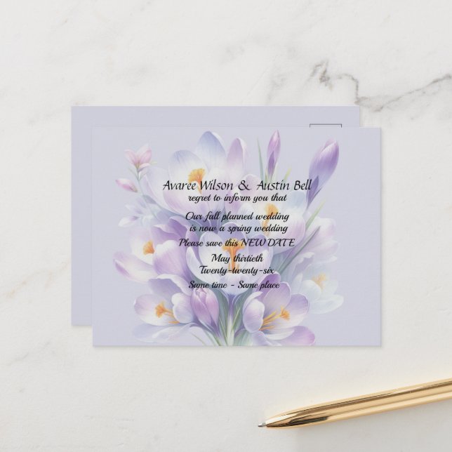 Carte Postale Faire-part Report de mariage Couleurs d'automne (Devant/Arrière en situation)