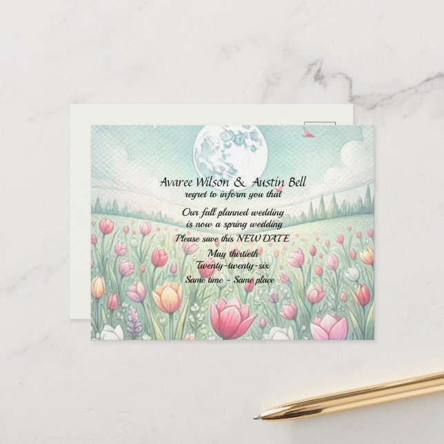 Carte Postale Faire-part Report de mariage Couleurs d'automne (Devant/Arrière en situation)