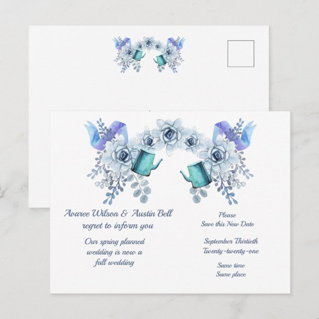 Carte Postale Faire-part Report de mariage de printemps à automne (Devant / Derrière)