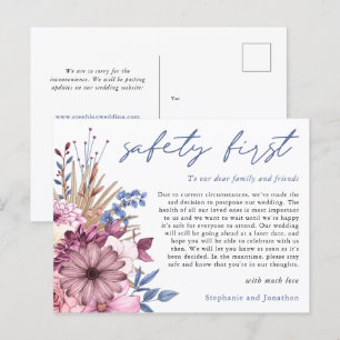 Carte Postale Faire-part Report de mariage Sécurité d'abord COVID Florales
