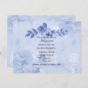 Carte Postale Faire-part Report du Mariage Rose bleu