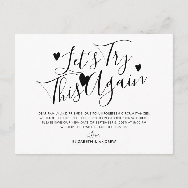 Carte Postale Faire-part Report mariage Changement de date Recommencer (Devant)