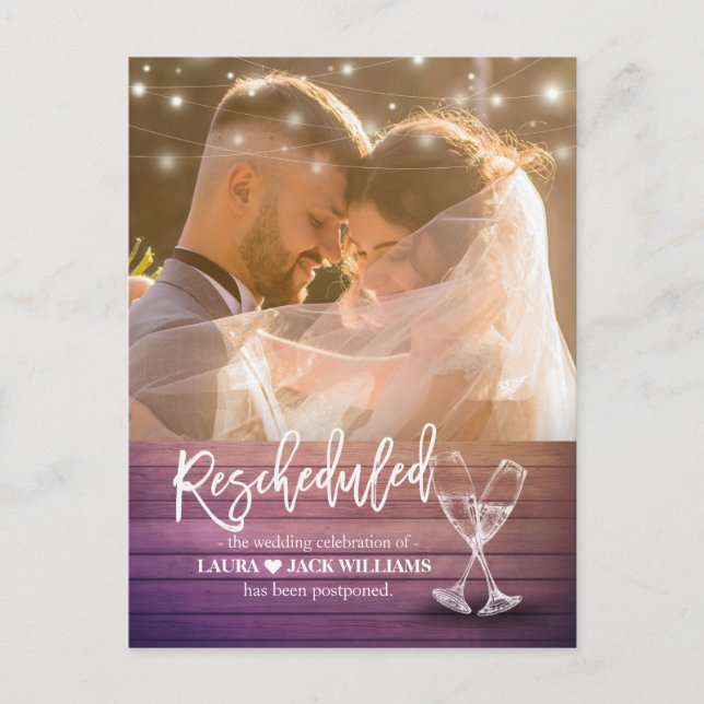 Carte Postale Faire-part Report reprogrammé du Mariage Changement de plan (Devant)