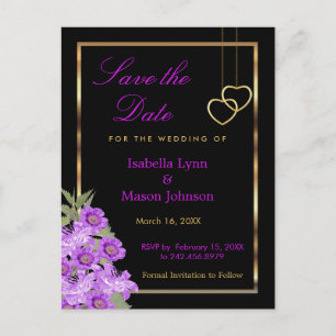 Carte Postale Faire-part Réservez la Date - Élégant Mariage aux Fleurs Viol