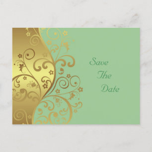 Carte Postale Faire-part Réservez la date--Remous et Seafoam d'or