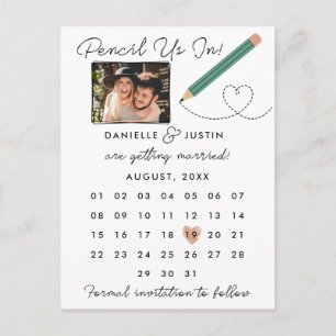 Carte Postale Faire-part "Réservez-nous une date" Calendrier moderne Enregi