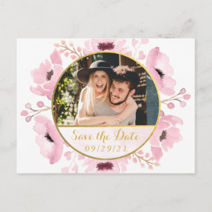 Carte Postale Faire-part Ressort Rose Aquarelle Floral Enregistrer La Date