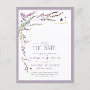 Carte Postale Faire-part Retarder la date Lilac Lavender Floral Mariage