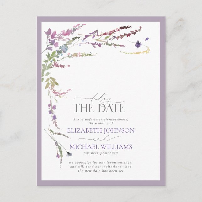 Carte Postale Faire-part Retarder la date Lilac Lavender Floral Mariage (Devant)