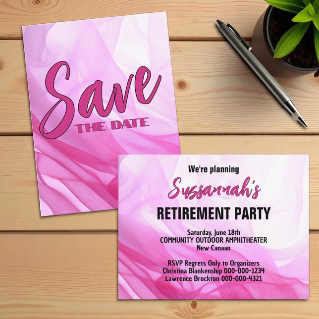 Carte Postale Faire-part Retirement Party Save The Date Pink Abstract (template invitation back template text)
