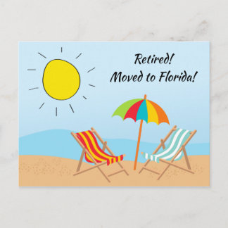 Carte Postale Faire-part Retraité Déménagé à Floride Scène de Plage Nouvell