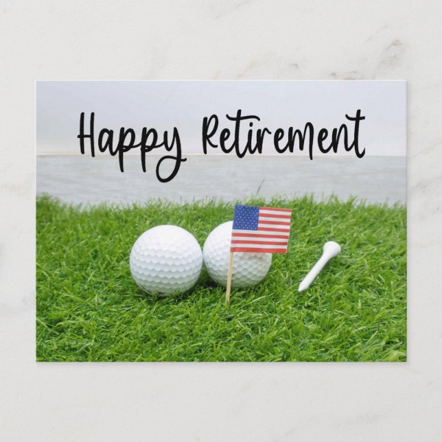 Carte Postale Faire-part Retraite Heureuse de Golf balle et drapeau de l'Am (Devant)