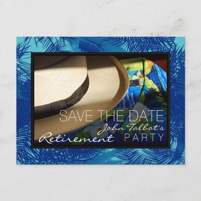 Carte Postale Faire-part Retraite tropicale avec Palmes Bleues Enregistrer  (Devant)