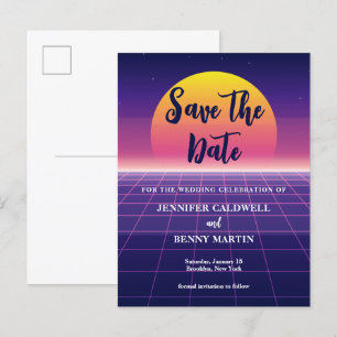 Carte Postale Faire-part Rétro Années 80 Violet Néon Synthwave Coucher de S