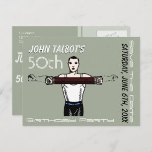 Carte Postale Faire-part Retro Bodybuilding 50th Birthday Enregistrer la da