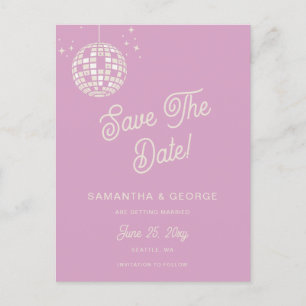 Carte Postale Faire-part Retro Groovy 70s Ivoire Disco Rose Save The Date